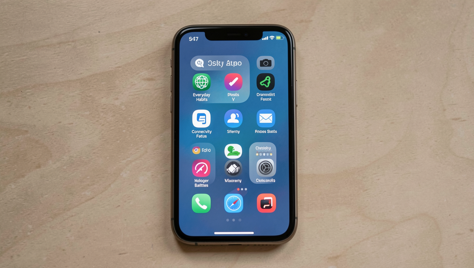 Smartphone displaying illuminated connectivity icons in natural lighting.