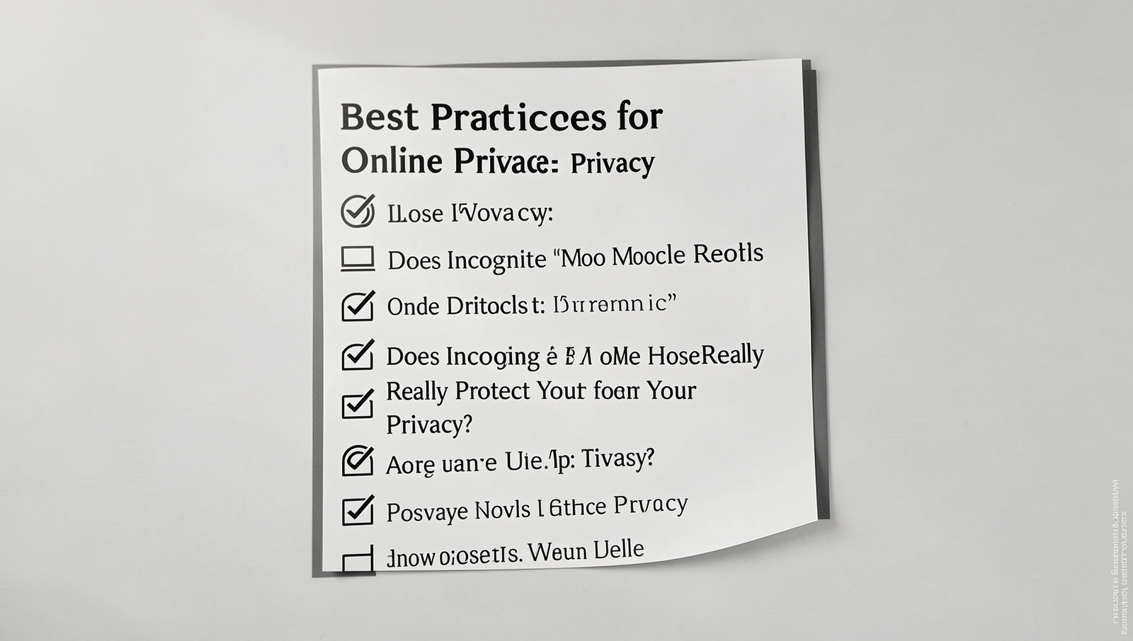 Checklist of best practices for online privacy in a photorealistic style