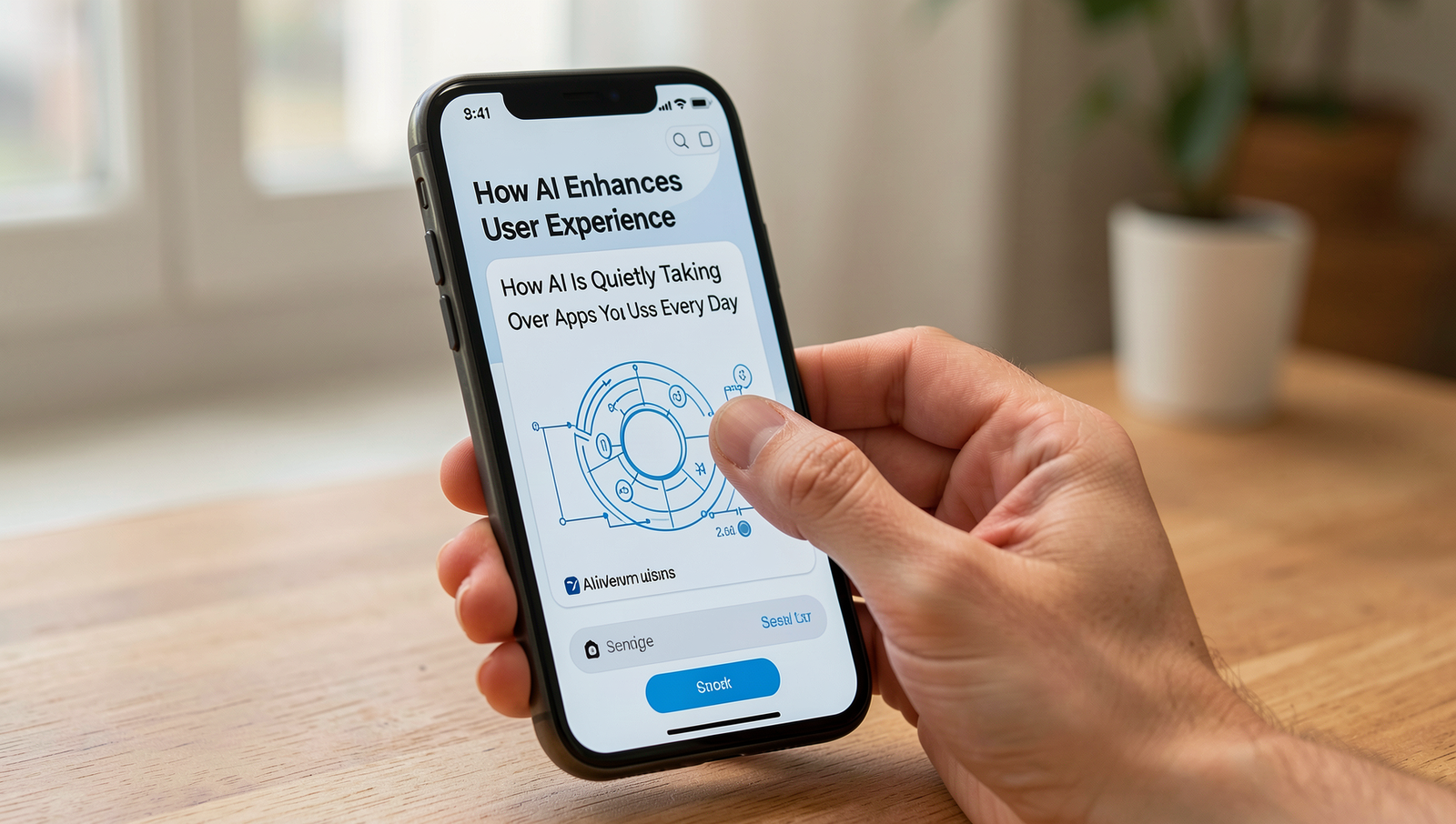 User engaging with an AI-driven app interface in a realistic setting.