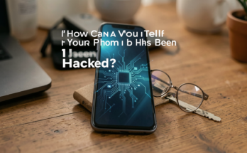 Close-up of a smartphone with security icons, depicting phone hacking awareness.