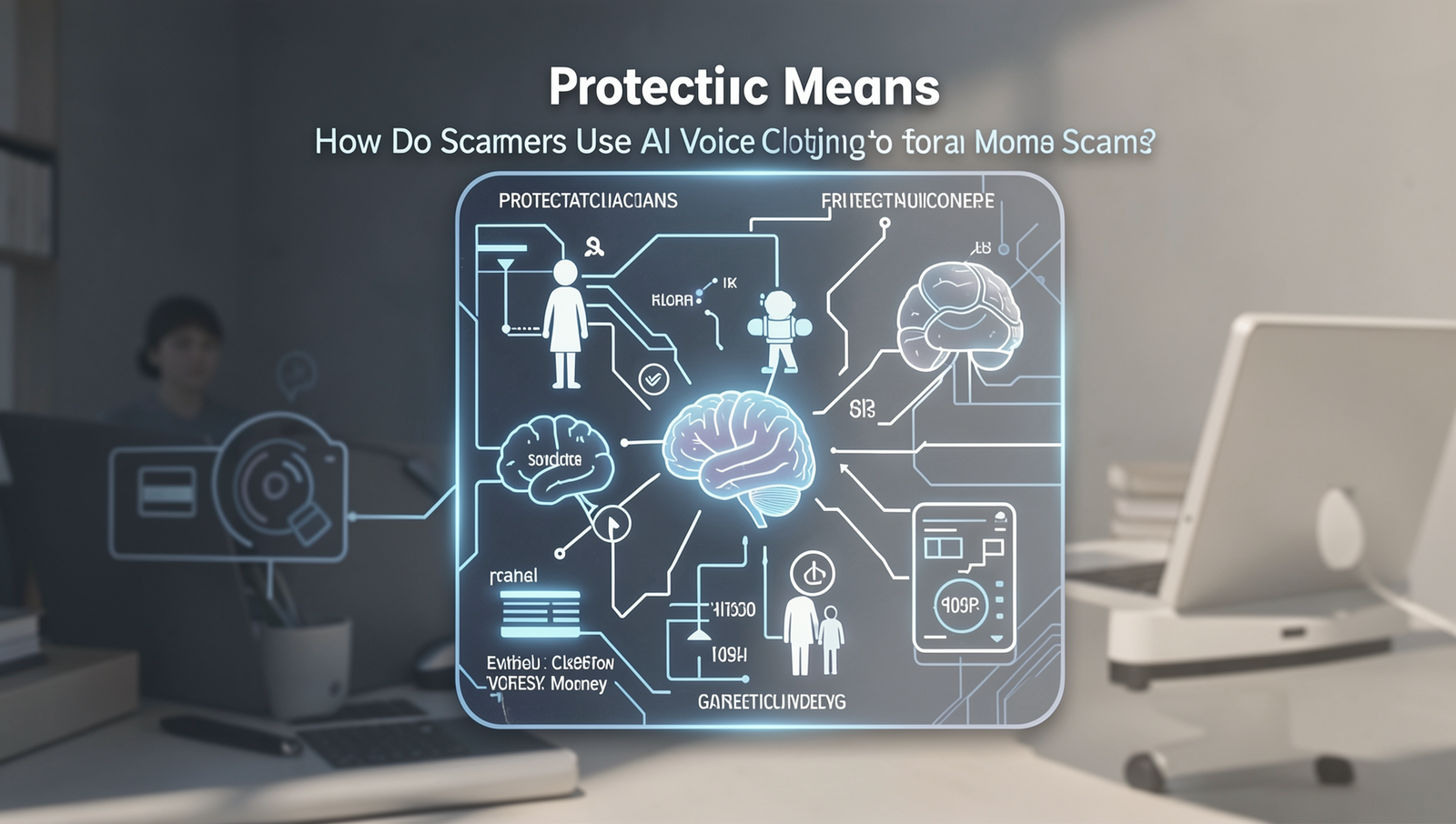 Diagram illustrating protective measures against AI voice cloning scams.