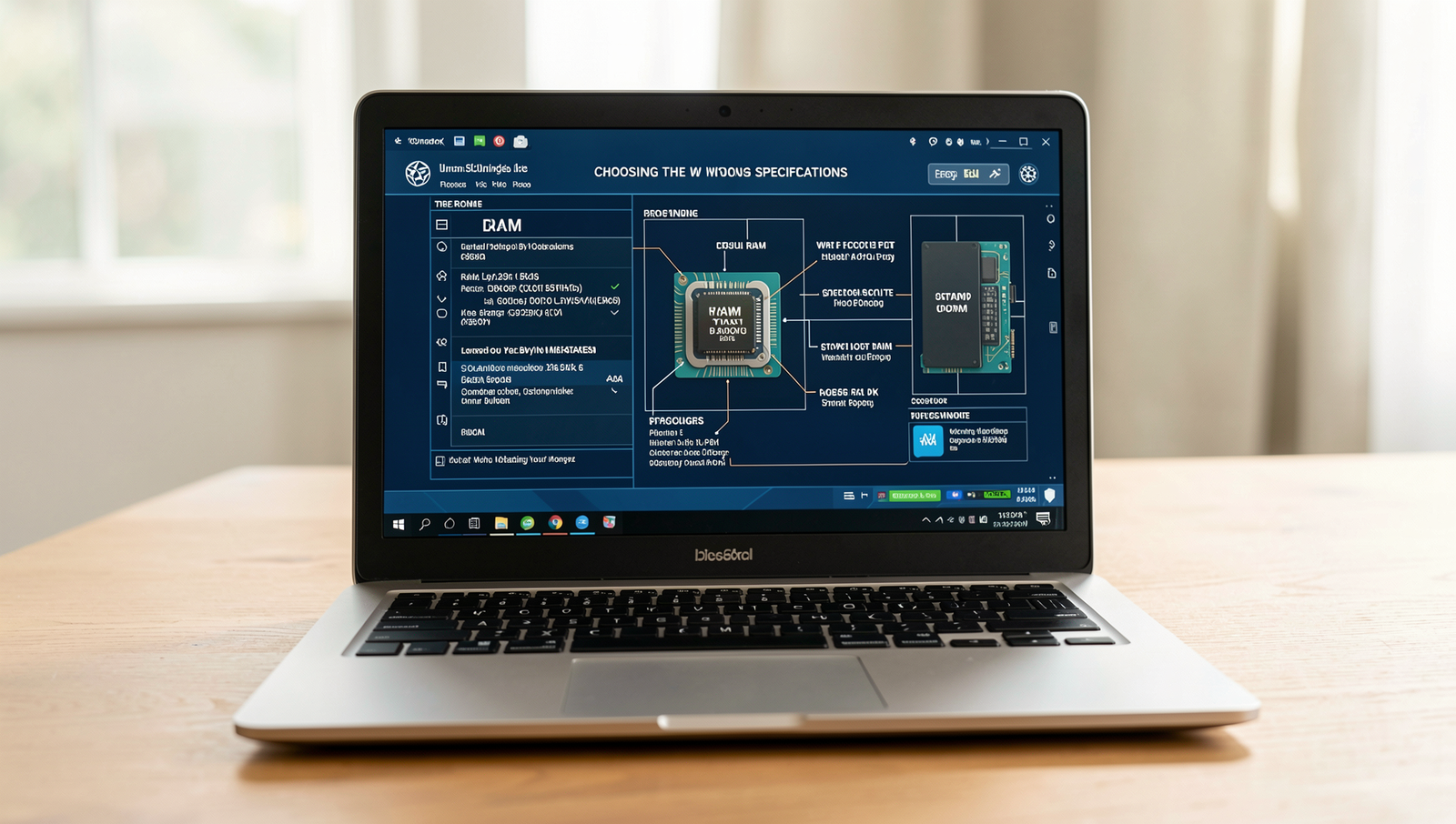 Close-up of a laptop showcasing highlighted specifications like RAM and storage.