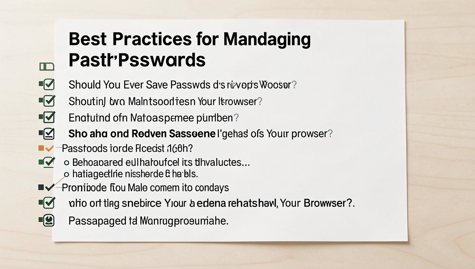 Checklist of password management best practices in a professional setting