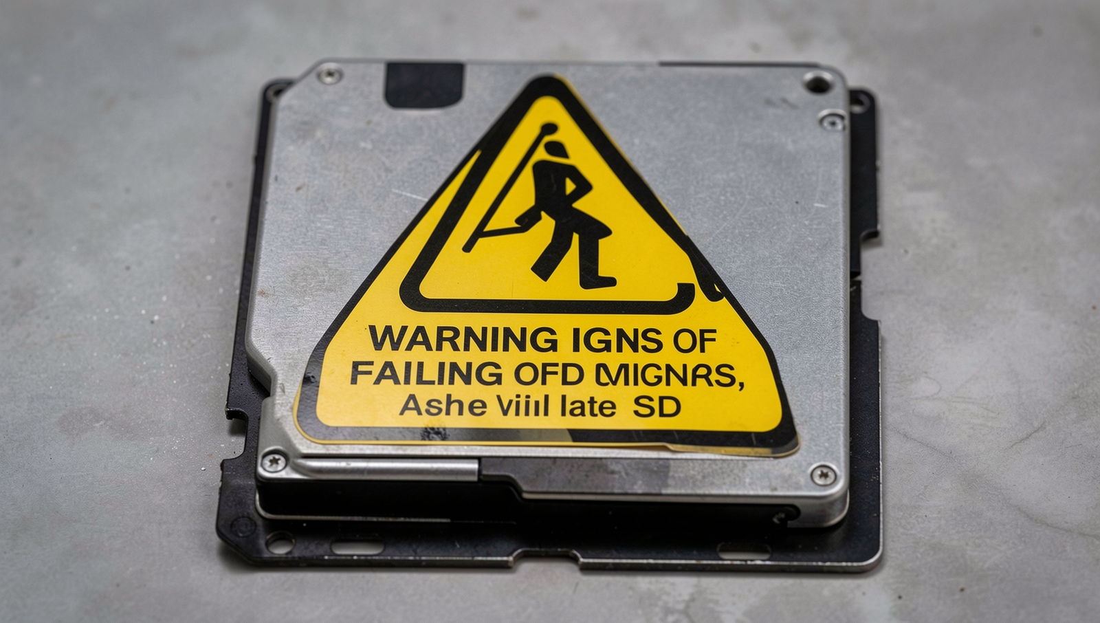 Detailed graphic illustrating warning signs of SSD failure with realistic lighting.