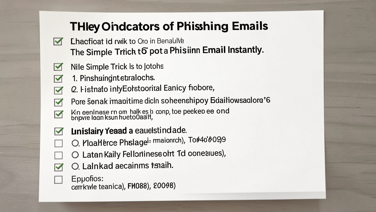 Checklist of key indicators to identify phishing emails in a professional diagram style.