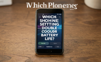 A smartphone displaying battery settings in a natural environment.