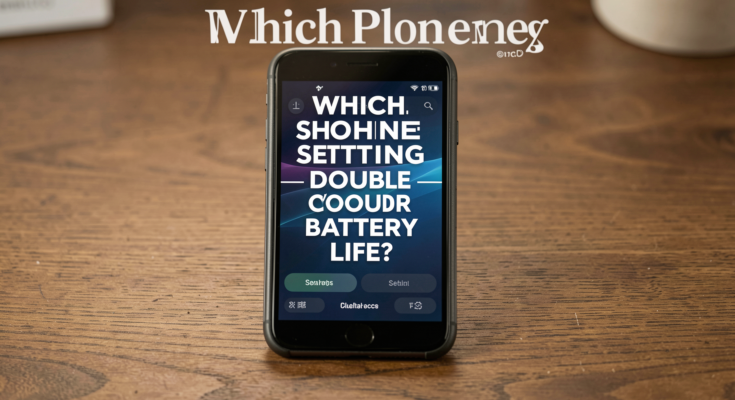 A smartphone displaying battery settings in a natural environment.