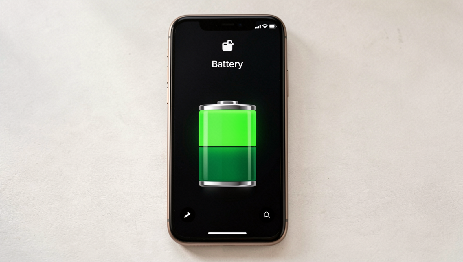 Detailed illustration of a smartphone battery with life indicators and settings.