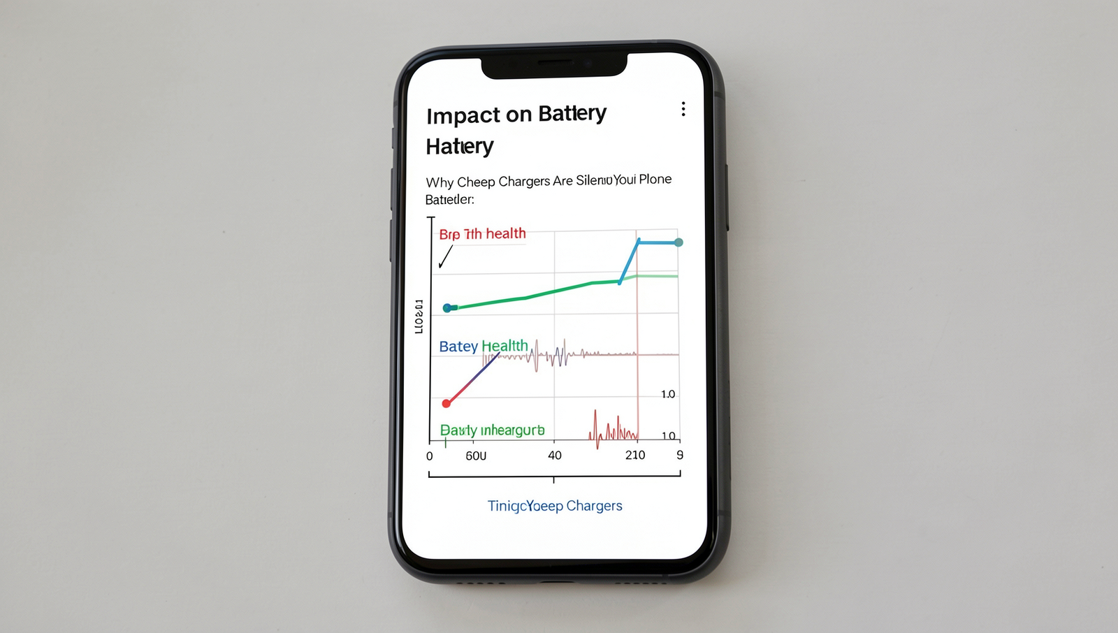 Graph illustrating battery health decline over time with cheap chargers.