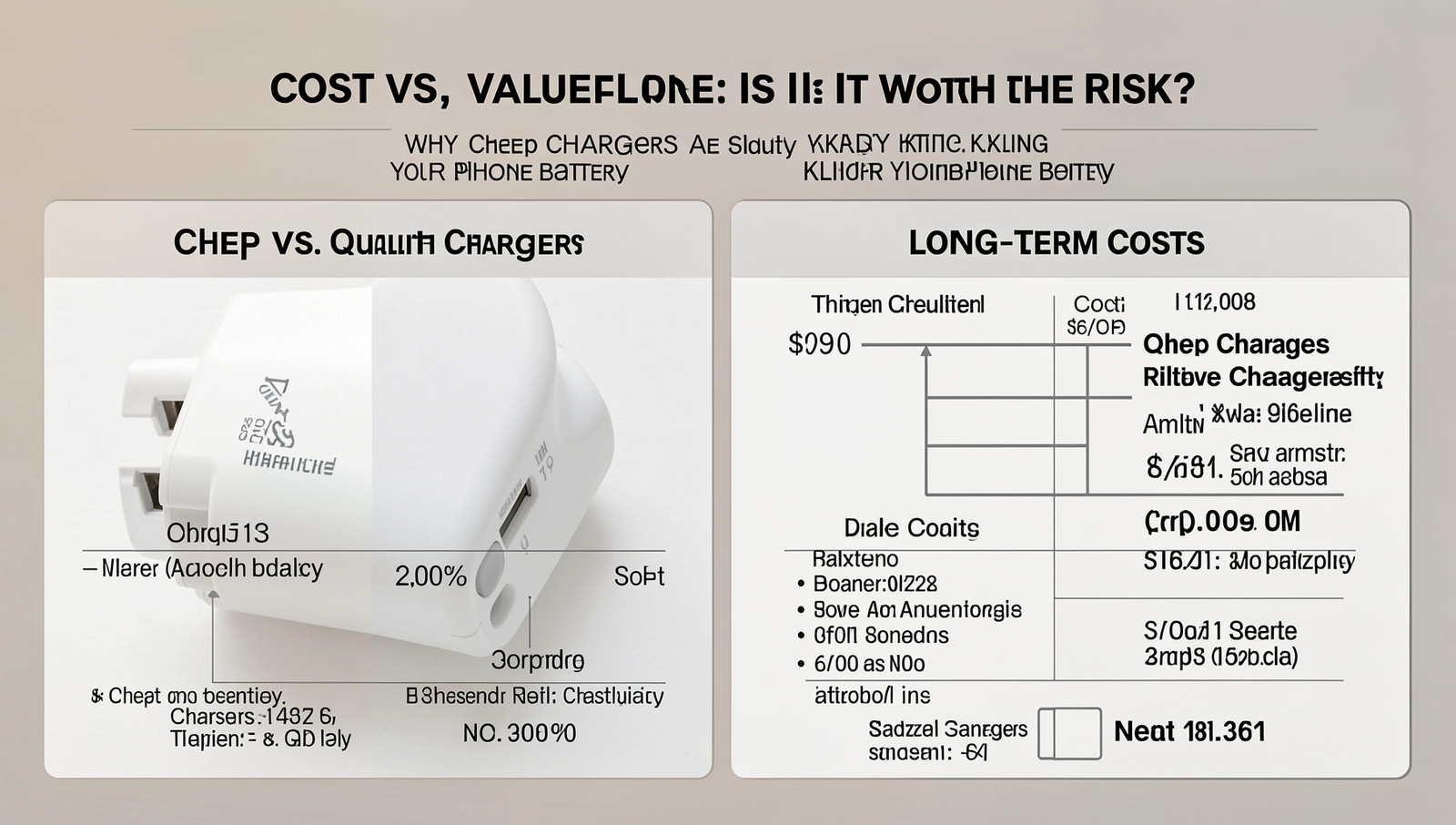 Comparison chart illustrating long-term costs of cheap vs. quality phone chargers.