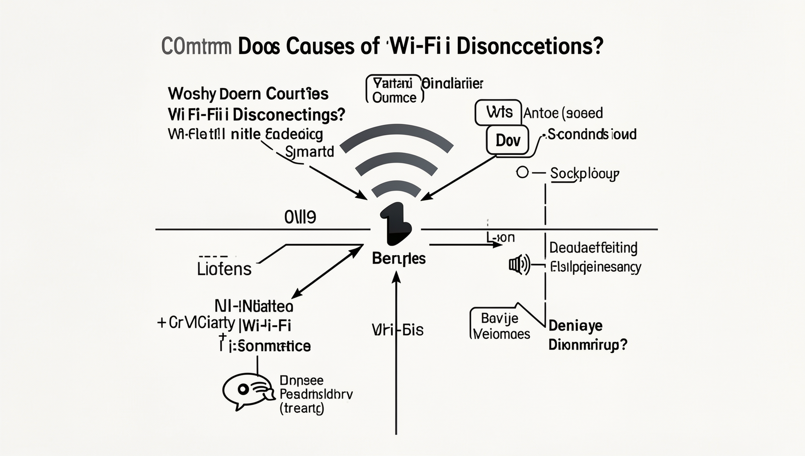 Diagram illustrating common sources of Wi-Fi interference in a detailed and realistic style.