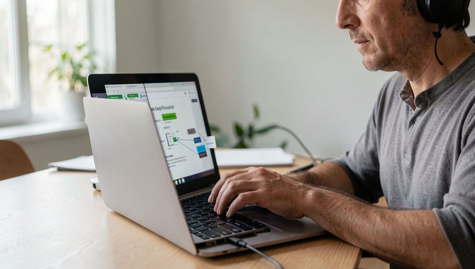 Person troubleshooting Wi-Fi issues on a laptop in a well-lit environment.