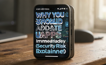 A professional editorial photo illustrating the importance of app updates for security.