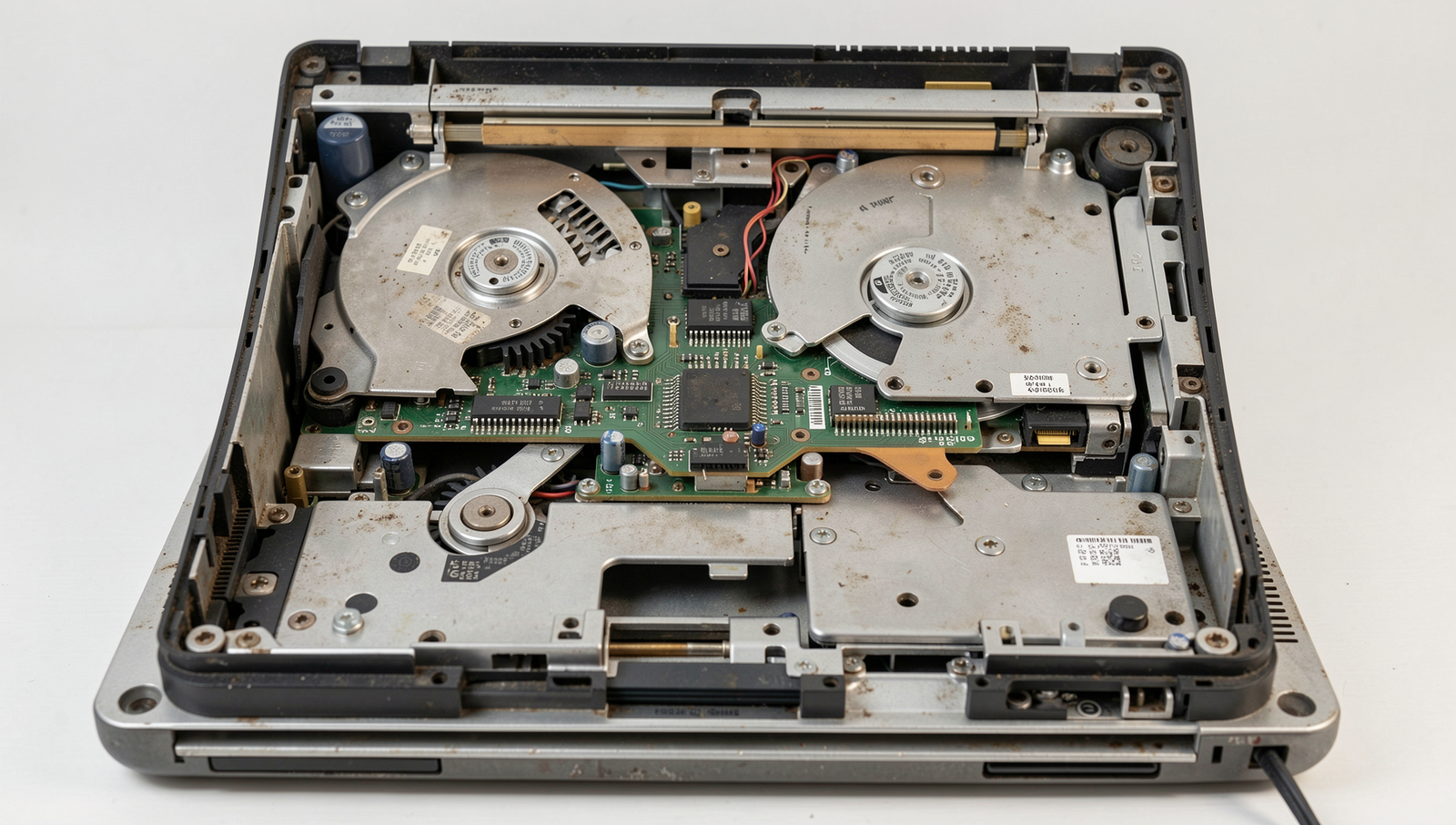 Detailed illustration of internal components of an old laptop showing hardware limitations.