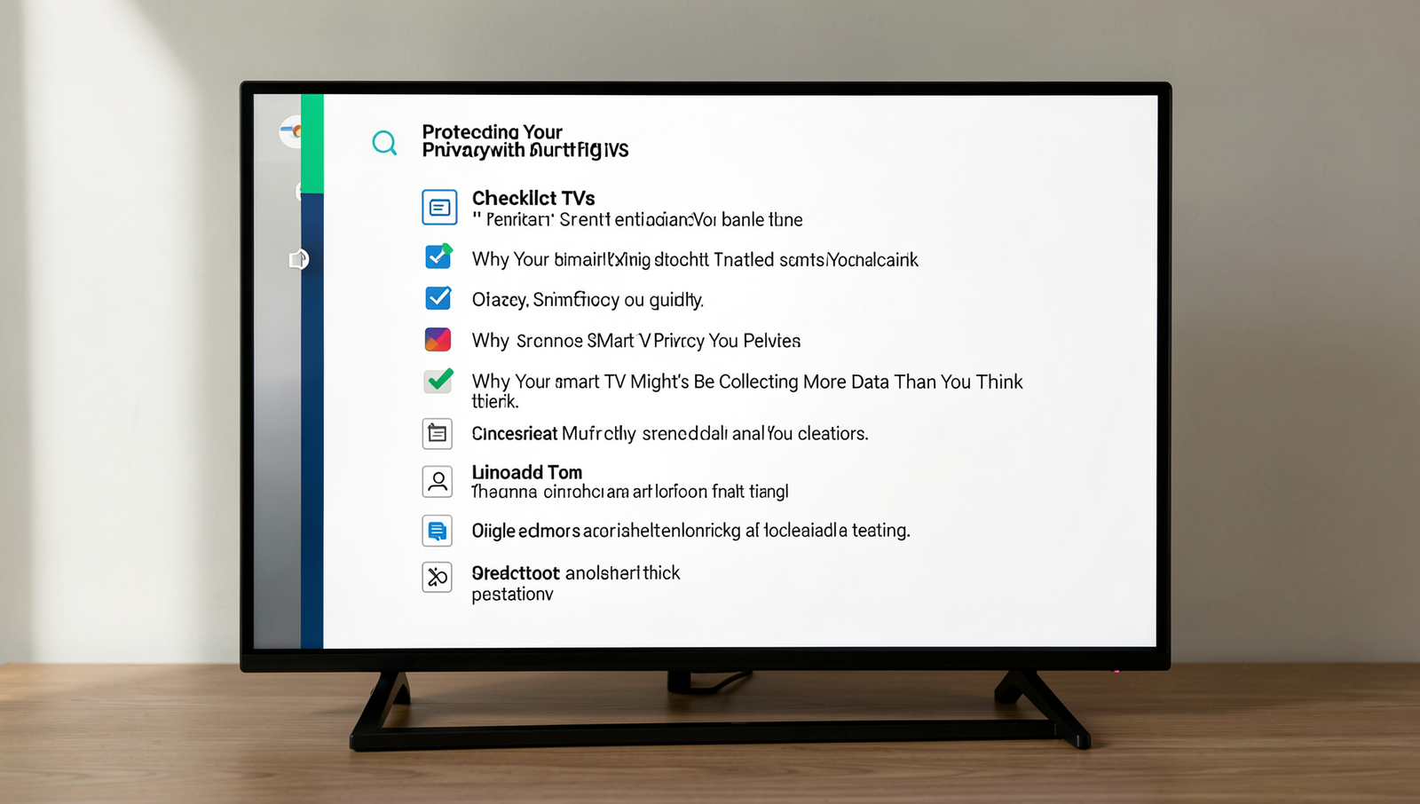 Detailed checklist for smart TV privacy settings in a realistic setting.